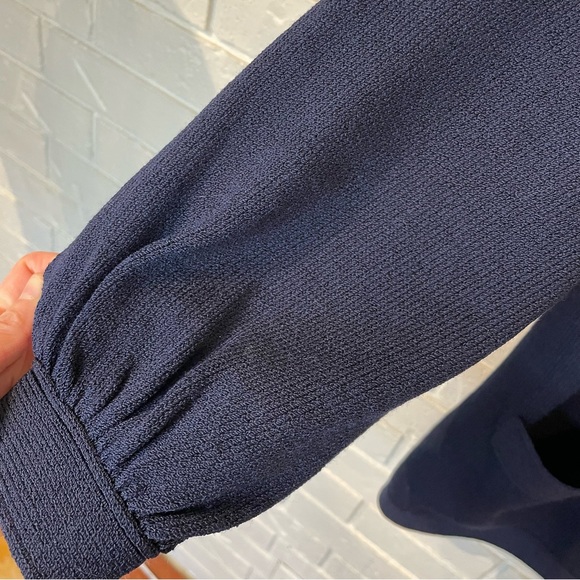 St. John Basics Navy Puffed Sleeve Sweater Cardigan S - Picture 5 of 13